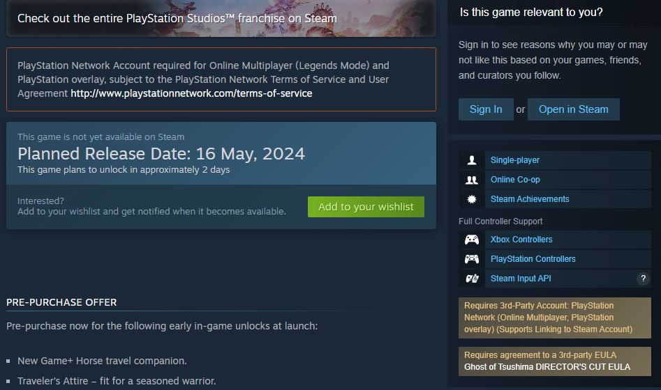 GoT's Steam page clearly lists the requirement beforehand | Source: Steam