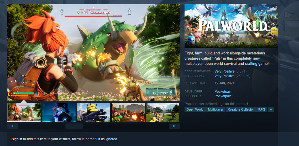 Palworld Is Going for Less Than 10 on Steam