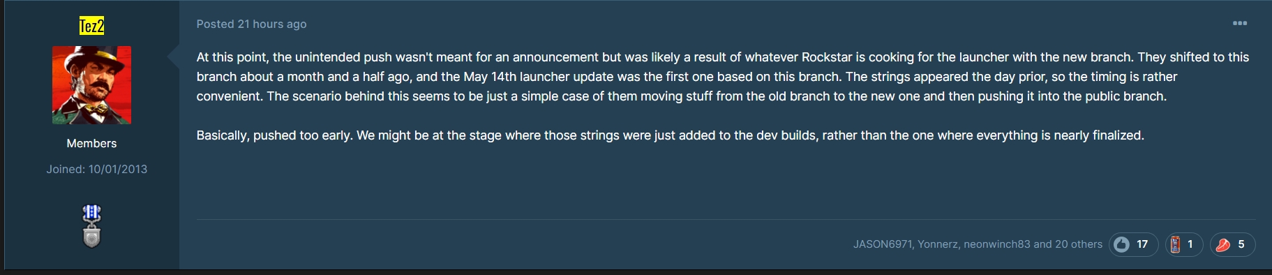 The renowned Rockstar Games insider Tez2 thinks that the RDR1 PC port is still far ways away | Image Source: GTAForums