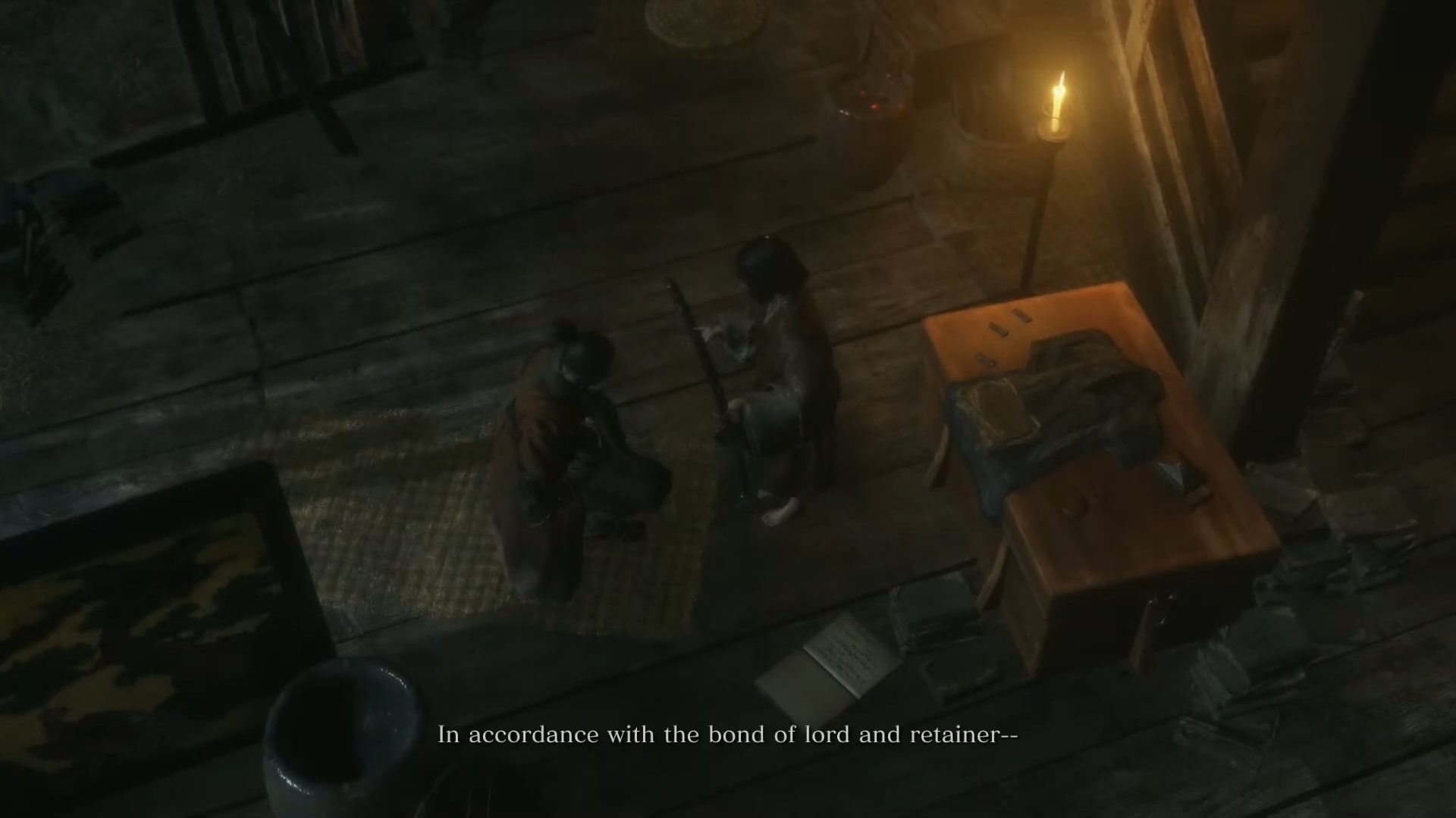 The first in-game meeting between Sekiro and the Divine Heir. | Image source: YouTube