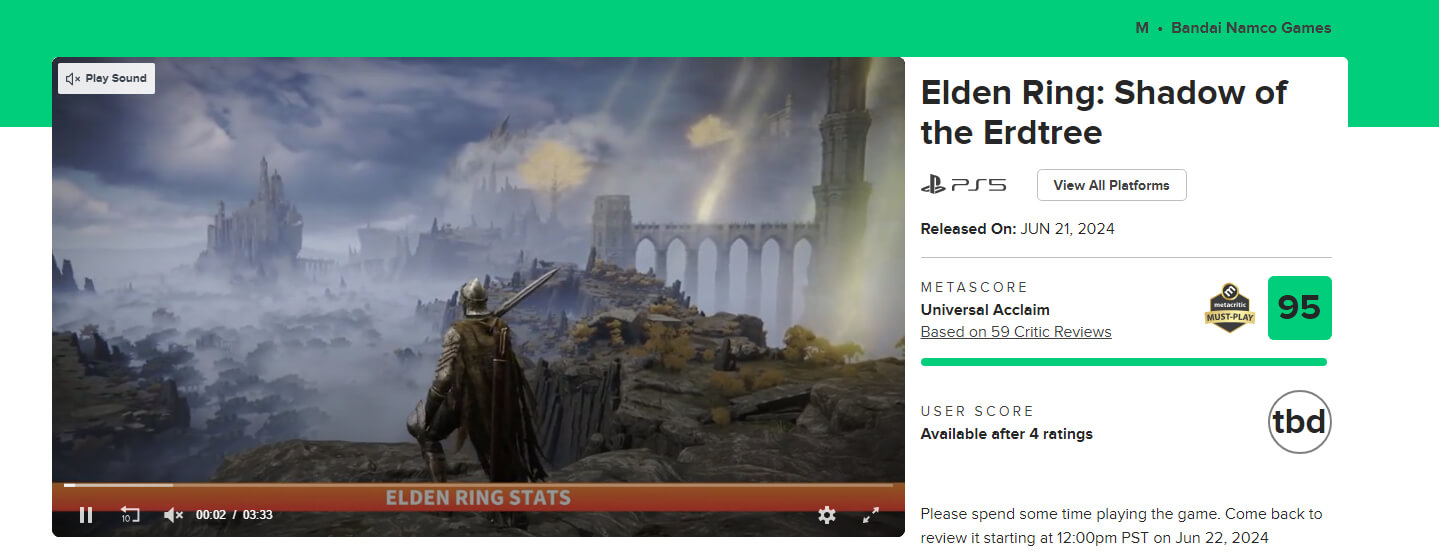 Elden Ring Shadow of the Erdtree on Metacritic