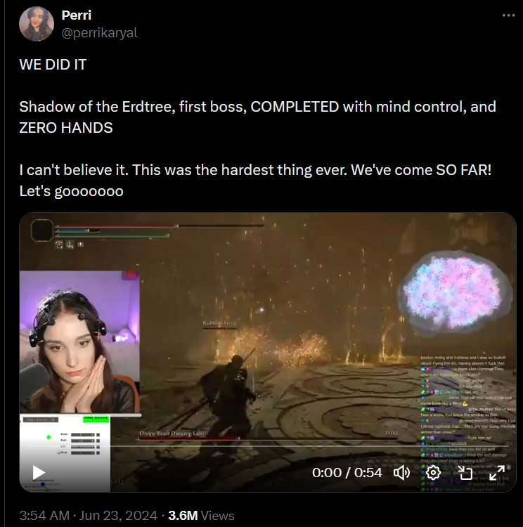 Elden Ring streamer Perrikaryal has defeated Elden Ring Shadow of the Erdtree's first boss using mind control | Image Source: Twitter