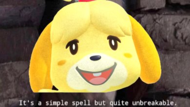 A edited image of Isabelle from Animal Crossing saying it's a simple spell but quite unbreakable, a line from the MCU.