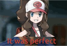 An edited image of Homelander's popular "it was perfect" meme but instead of Homelander it's the Pokemon Black and White 2 female protagonist.