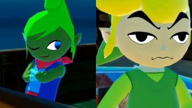 A girl who looks to be a pirate along with Link from The Legend of Zelda: The Wind Waker, a bored-looking boy with pointy ears and green clothes.