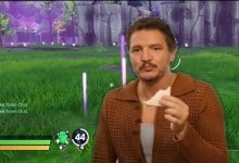 A screenshot of Fortnite with the popular Pedro Pascal meme edited in.