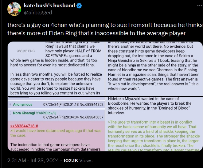 An Elden Ring player is planning to sue FromSoftware over beliefs that a part of game is inaccessible to the average player | Image Source: Twitter