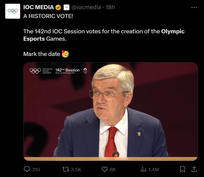 The IOC Unanimously Votes In Favor Of Making E-Sports Part Of The Olympics