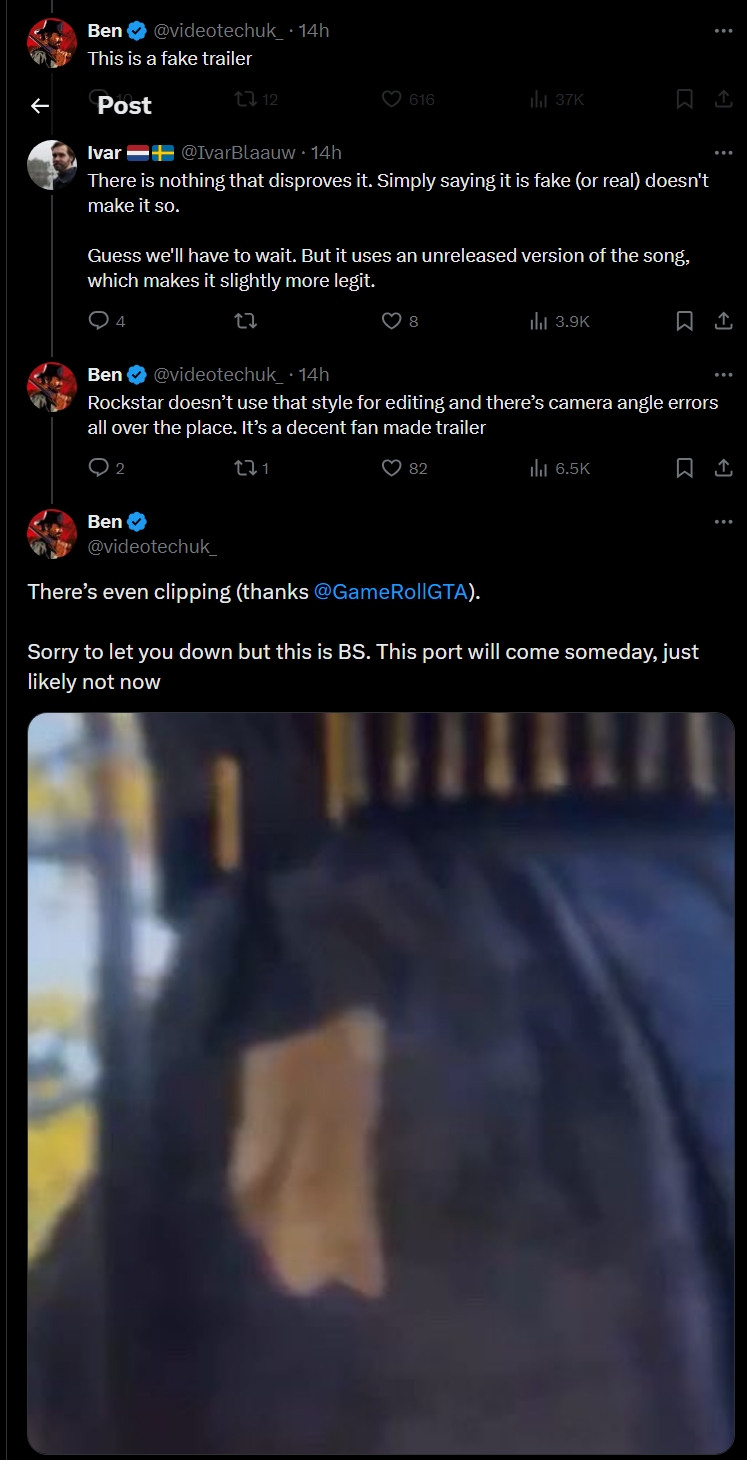 The prominent Rockstar Games Ben insider and many other players have argued that it's a fan-made trailer | Image Source: Twitter